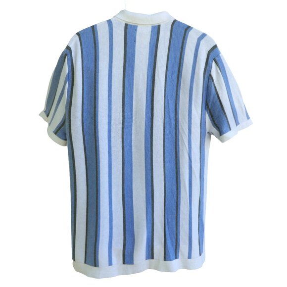 Abercrombie & Fitch Mens Jacquard Striped Polo Shirt Knit Blue White Retro L - Picture 3 of 7